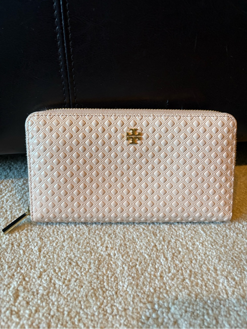 Tory Burch Marion Embossed Peachy/Pink Zip Wallet
